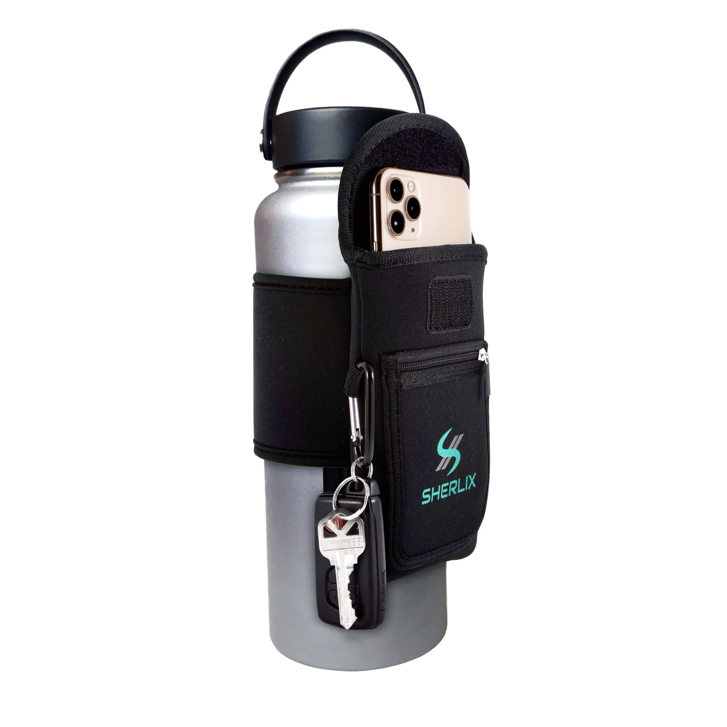 Gym water bottle with phone mount